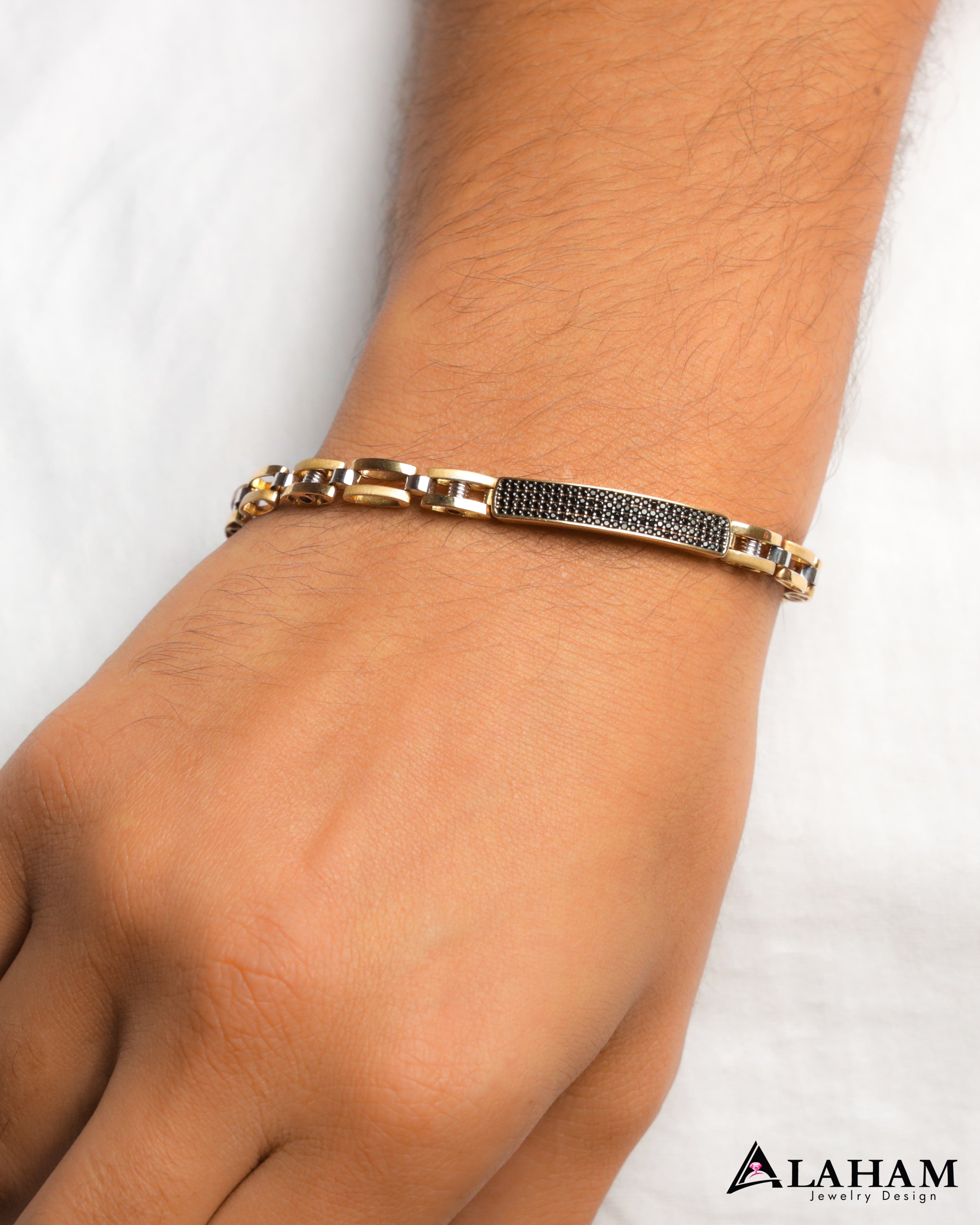 Black Leather Explorer Bracelet for Men with 18k Gold Plating - MYKA
